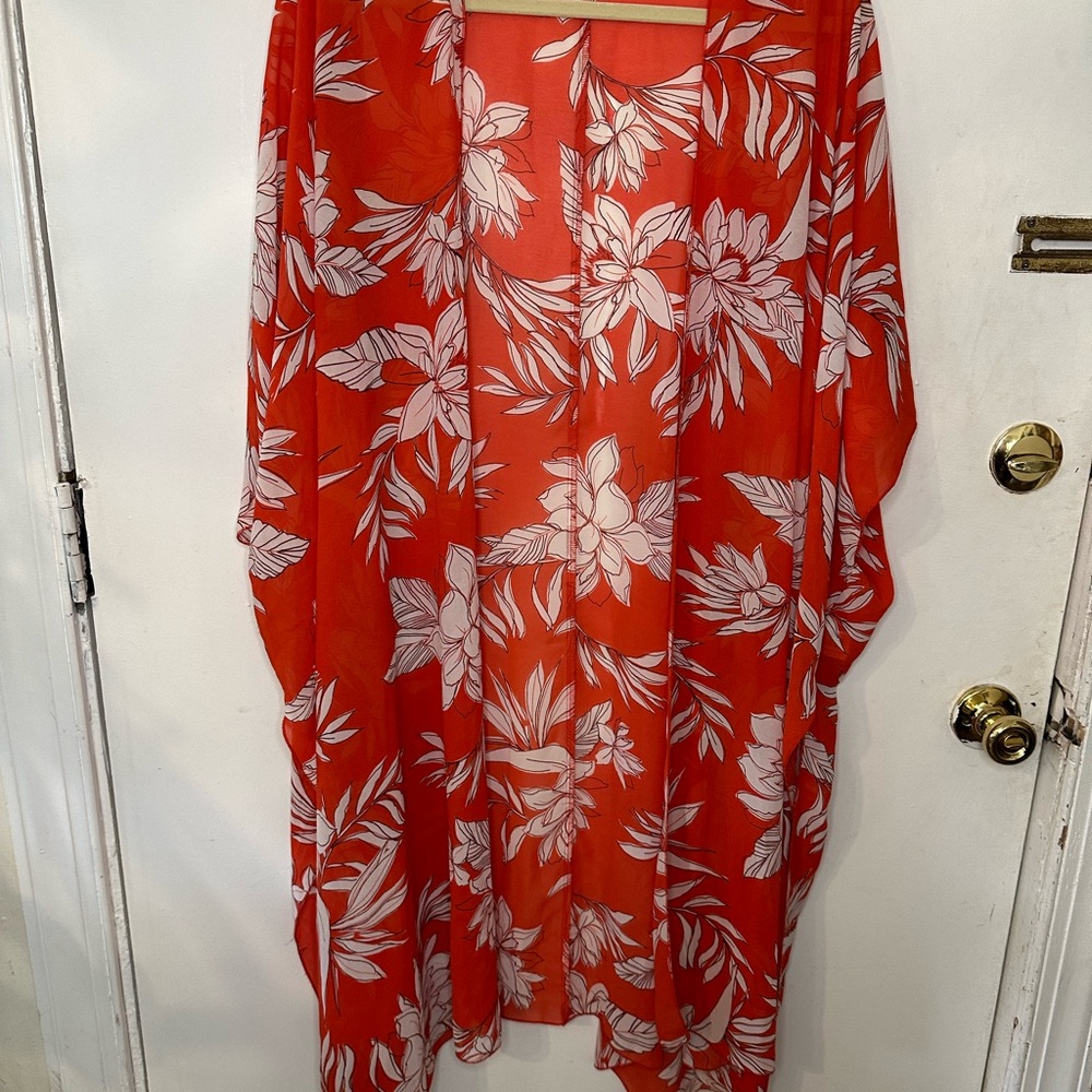 Red Floral Kimono Cover-Up